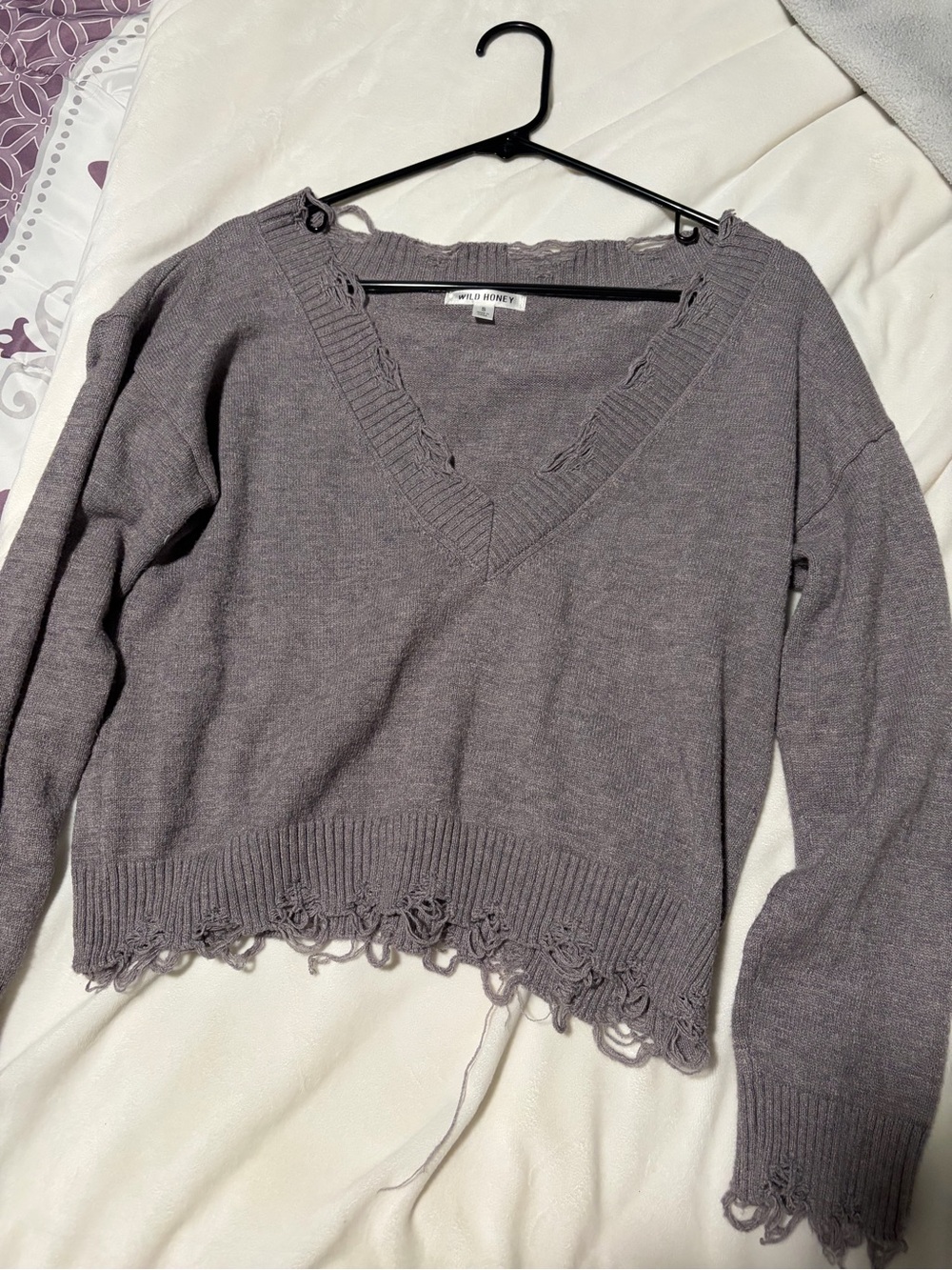 Wild Honey Distressed V-Neck Sweater